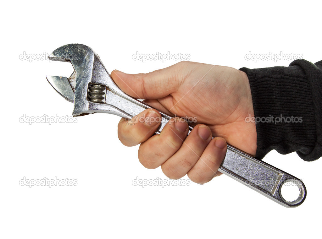isolated male hand with tools
