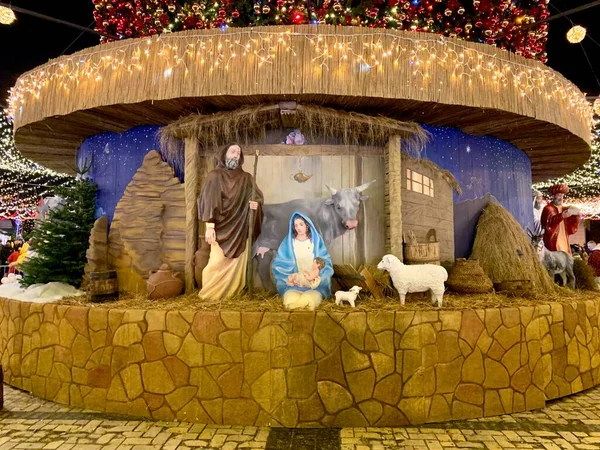 Nativity Scene Christ Born Mary Joseph Scene Birth Jesus Figures — Photo