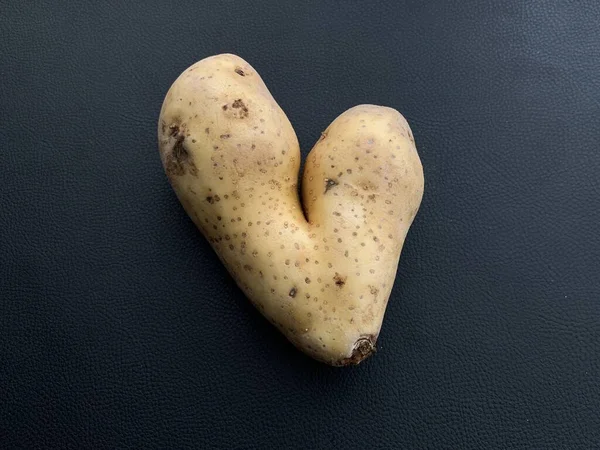 Potatis Form Ett Hjärta Potatisfrukter Ovanlig Form Grönsaker Isolerade Svart — Stockfoto