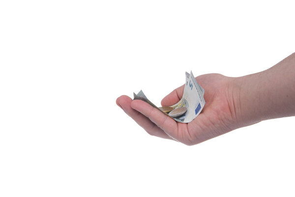 рука держит новую банкноту достоинством 5 евро
