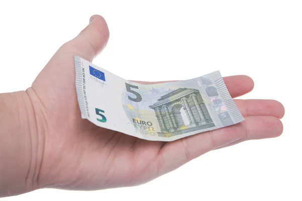 Mano tiene un nuevo billete de 5 euros Imagen de archivo