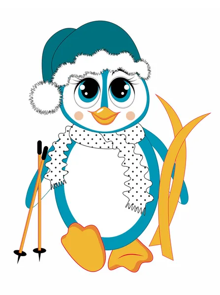 Cartoon penguin with ski — Stock Photo, Image