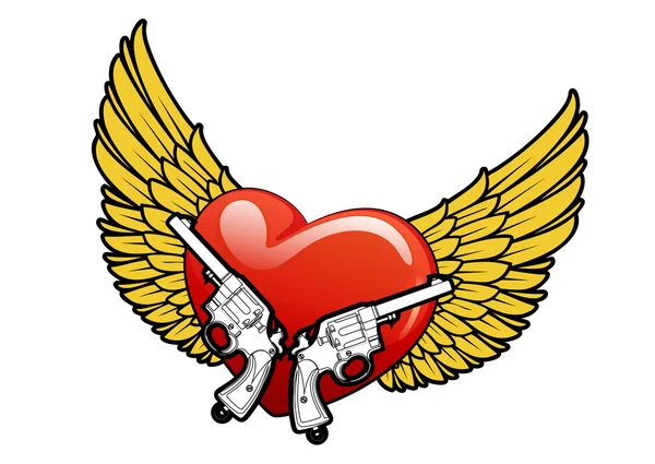 Kanatları ve silah ile kırmızı kalp — Stockfoto