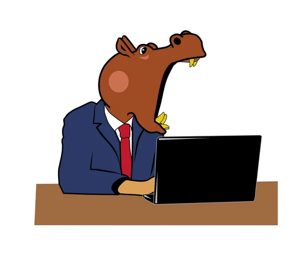 Hippopotame au bureau 3 — Image vectorielle