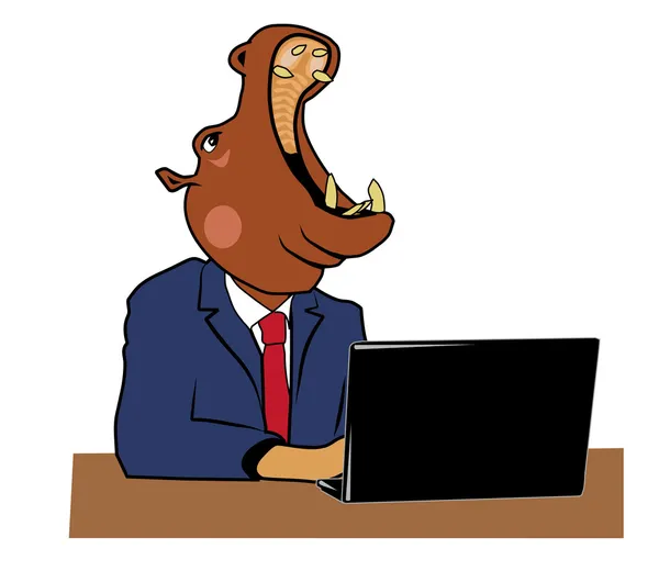 Hippopotame au bureau 4 — Image vectorielle