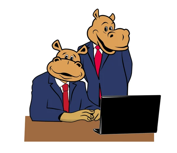 Nijlpaarden in kantoor 1 — Stockvector