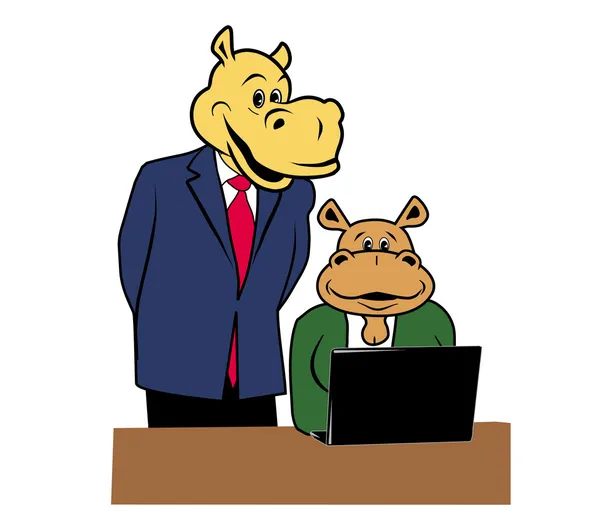 Hippopotames au bureau 4 — Image vectorielle