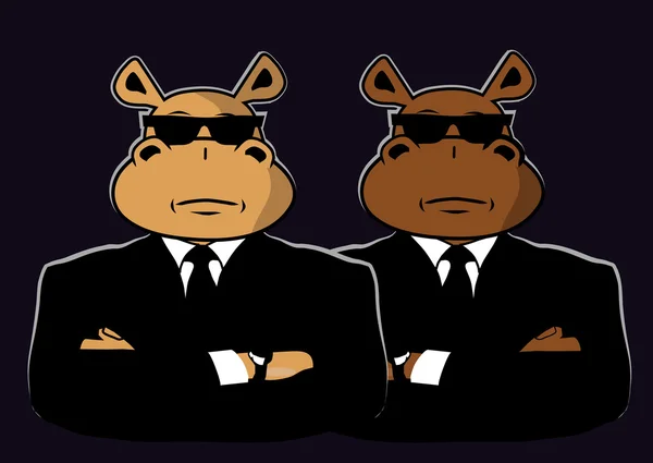 Dos hipopótamos en negro — Vector de stock