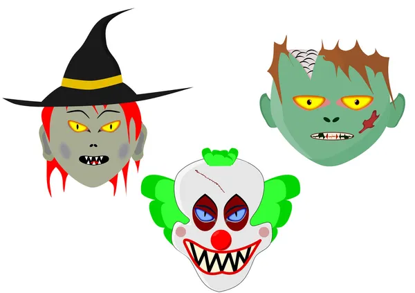 Halloween cartoon hoofden — Stockvector