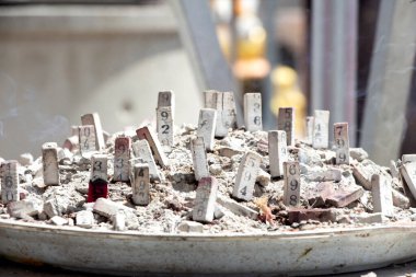 The numbers on the incense sticks dotted on the incense burner It is a gamble that Thai people have played for a long time. Lucky number for lotto or Thai lottery