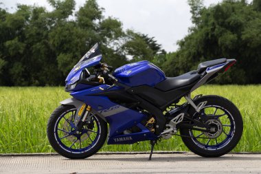 Bangkok,Thailand-August 15,2022 Big Bike Yamaha R15 outdoor park to watch people experience
