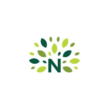 n harfi ağaç yaprağı doğa yeşil logo vektör resimleme