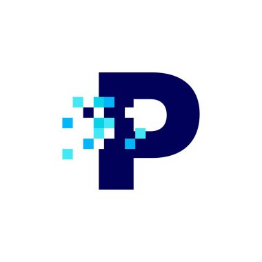 p harfi piksel işareti dijital 8 bit logo vektör simgesi illüstrasyonu