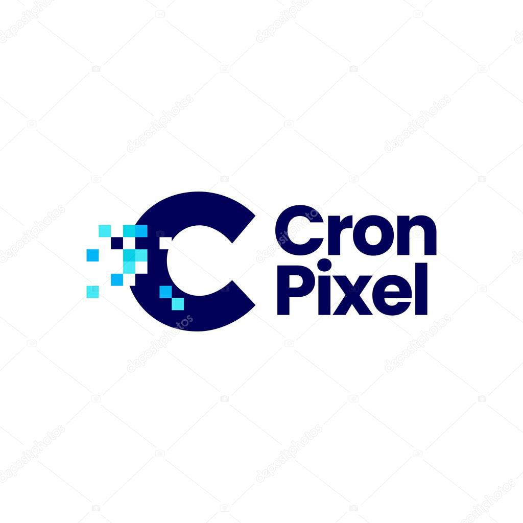 c pixel marca digital 8 bit logo vector icono ilustración 2022