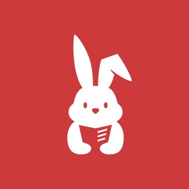 Tavşan Tavşan Kitabı, gazete, negatif uzay logo vektör ikonu illüstrasyonunu okur