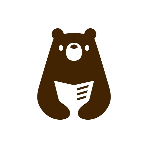 Bear Book Read Newspaper Negative Space Logo Vector Icon Illustration — Stock Vector