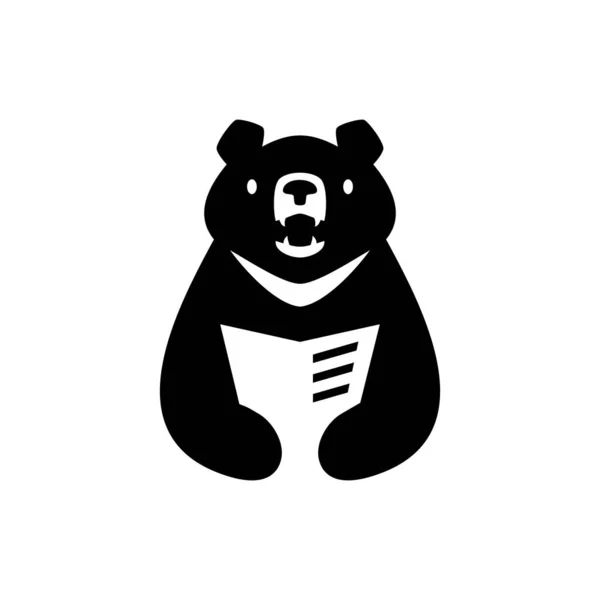 Moon Bear Black Vietnam Book Read Newspaper Negative Space Logo — Stock Vector