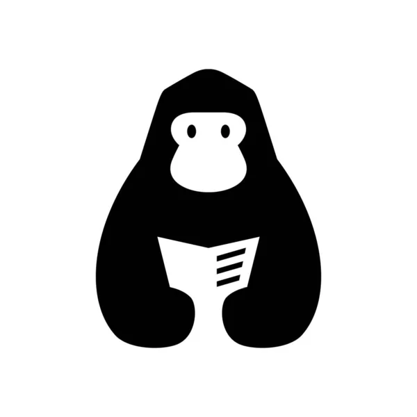 Gorilla Kong Livro Ler Jornal Espaço Negativo Logotipo Vetor Ícone — Vetor de Stock