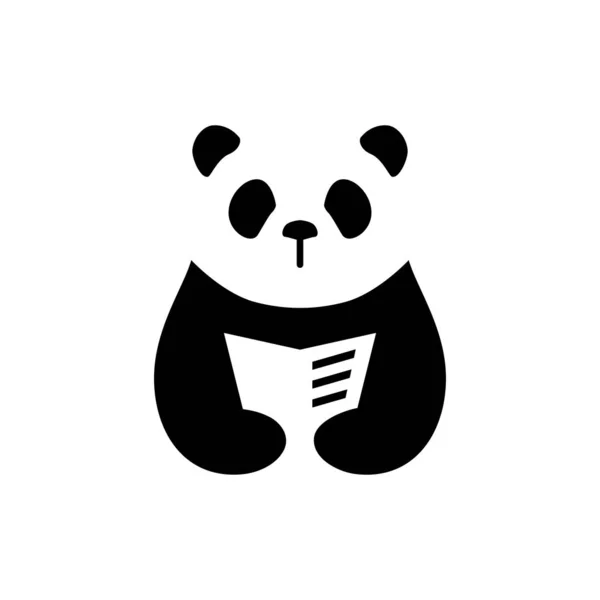 Panda Buch Lesen Zeitung Negativ Raum Logo Vektor Symbol Illustration — Stockvektor