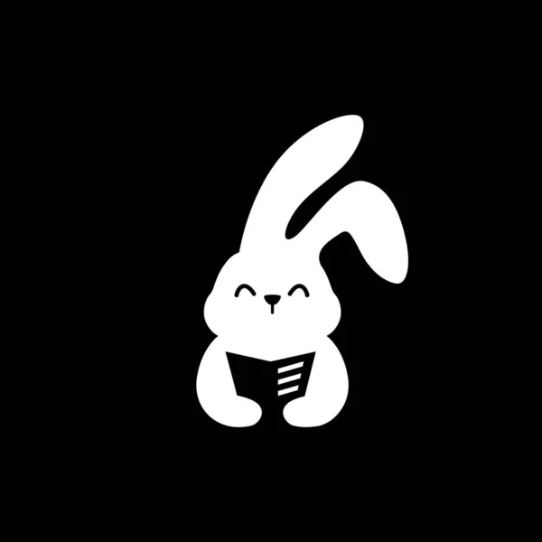 Кролик Заєць Книга Читати Газету Негативний Простір Логотип Векторна Ілюстрація — стоковий вектор