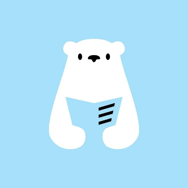 Livro Urso Polar Ler Jornal Espaço Negativo Logotipo Vetor Ícone — Vetor de Stock