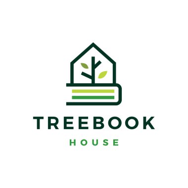 Kitap evi ağaç yaprağı ev kütüphanesi logo vektör resimleme