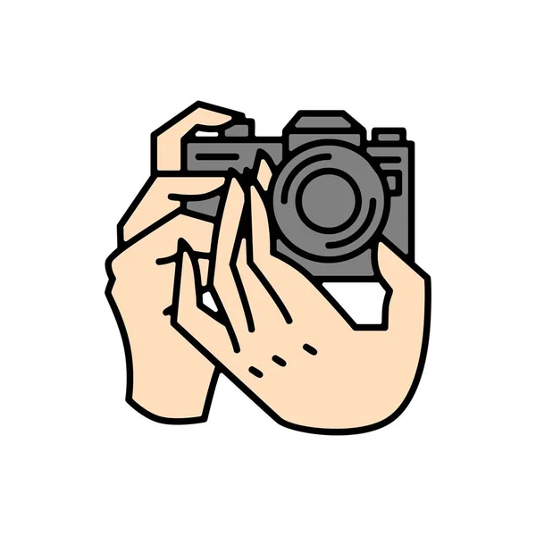 Hands Hold Camera Photography Logo Vector Icon Illustration — Vettoriale Stock