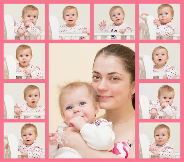 Portrait de jeune mère avec le bébé et 10 portraits de la b — Photo