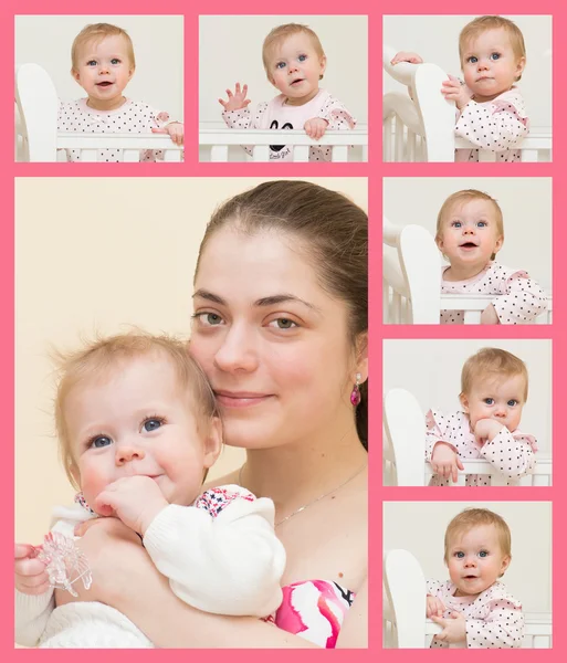 Ritratto di giovane madre con il bambino e 6 ritratti della ba — Foto Stock