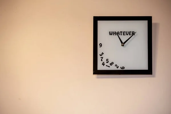 Square Clock Numbers Hangs Wall Watch Inscription Whatever — Stock Photo, Image