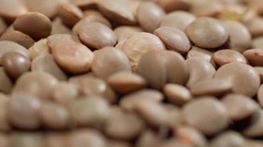 Kırmızı mercimek tohumları soyut arka plan. Kabuklu kırmızı mercimek ve kuru fasulye. kaydırıcı hareketi.