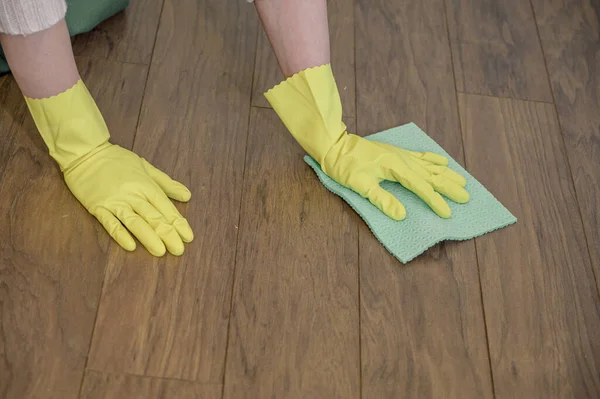 Woman Hands Wash Floor Rag Detergents House Cleaning — Stock Photo, Image