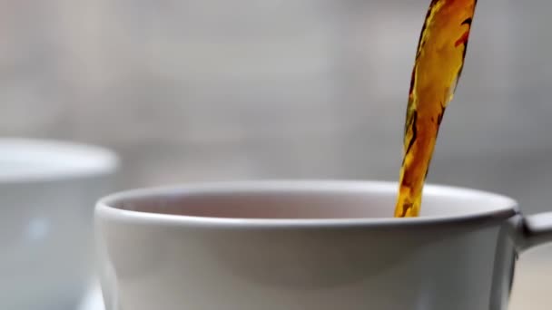 Pouring Freshly Brewed Fragrant Dried Green Tea Leaves Mug Mug — Stock Video