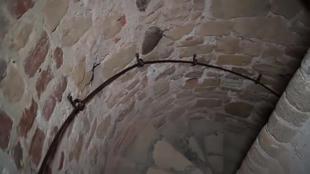 Spiral Stone Staircase Old Castle Descent Stairs — Stock video