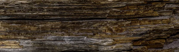 Panorama Old Dark Rough Wood Floor Surface Splinters Knots Horizontal — Stockfoto