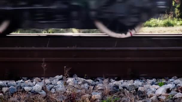Undercarriage Train Car Passenger Train Freight Train Rides Rails — Vídeos de Stock