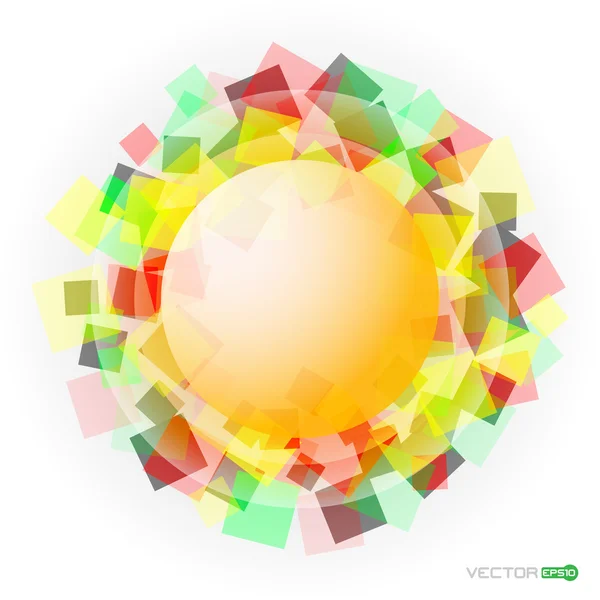 Gelbe transluzente Kugel mit farbigen Quadraten — Stockvektor