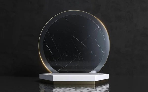Luxury Mockup Podium Water Surface Black Marble Gold Frame Abstract —  Fotos de Stock