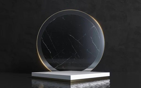 Luxury Mockup Podium Water Surface Black Marble Gold Frame Abstract —  Fotos de Stock