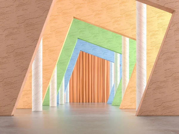 Architectural corridor with curtain background. 3d Rendering