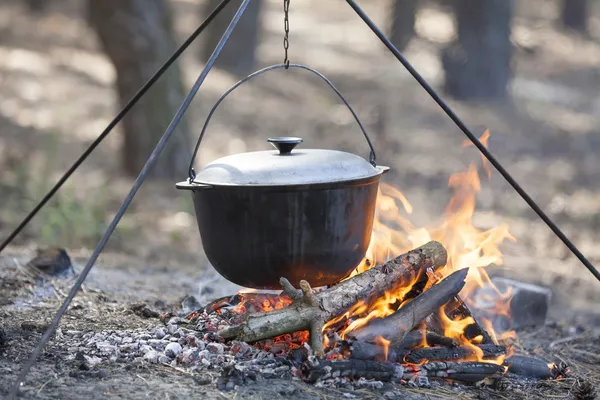 Cocinar en el bosque. Fotos de stock