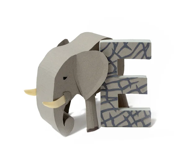 Paper elephant and E letter — Stock Photo, Image