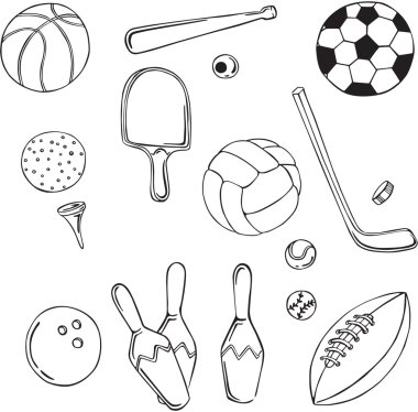 çeşitli spor malzemeleri siluet vektör
