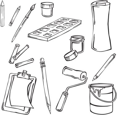 Vector silhouettes çeşitli sanat malzemeleri