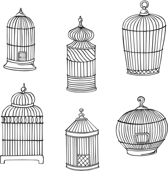 Vector silhouettes of various bird cages — Stock Vector