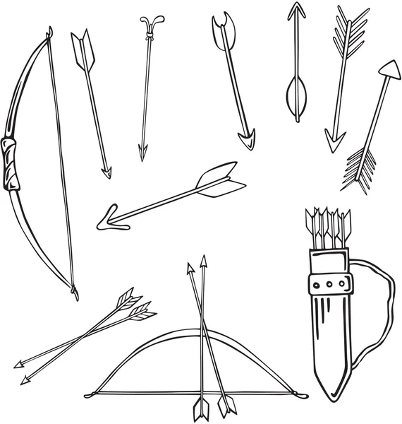 各種の弓と矢のベクトル シルエット — ストックベクタ