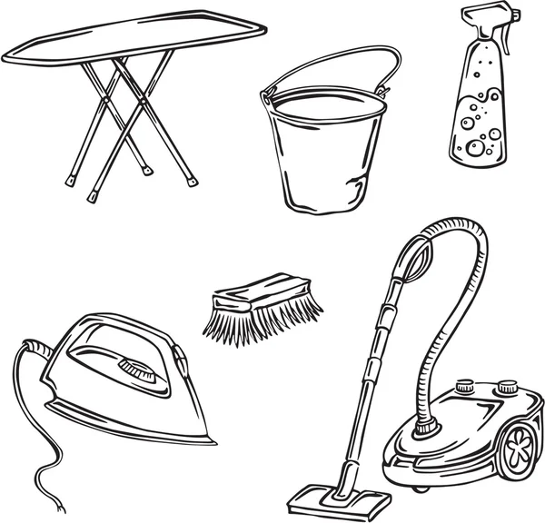 Siluetas vectoriales de varios elementos de limpieza — Archivo Imágenes Vectoriales