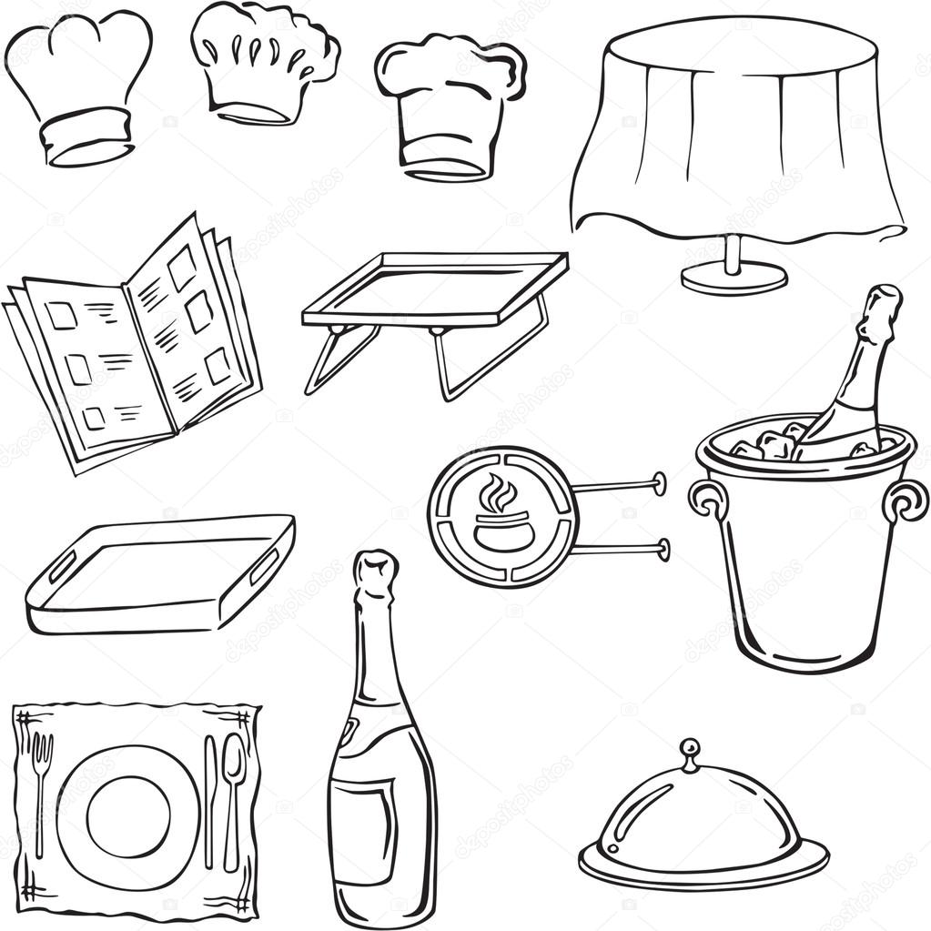 Vector silhouettes of various elements of the restaurant