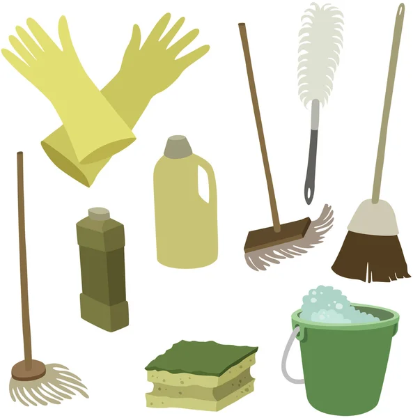 Ilustración vectorial de varios atributos para la limpieza — Archivo Imágenes Vectoriales