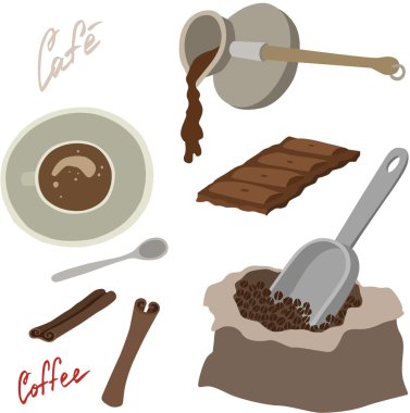 kahve farklı unsurları vektör çizim